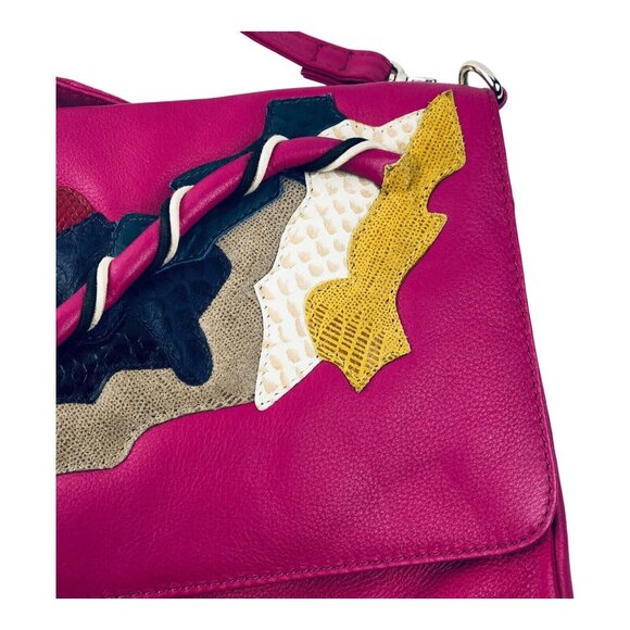 Uterqüe Pink Fuchsia Handbag Crossbody Multi-Color Appliqué - Picture 7 of 12